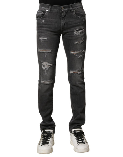 Dolce &amp; Gabbana Zwart Gewassen Gescheurde Slim Fit Denim Jeans