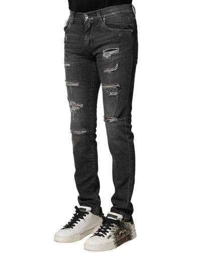 Dolce &amp; Gabbana Zwart Gewassen Gescheurde Slim Fit Denim Jeans