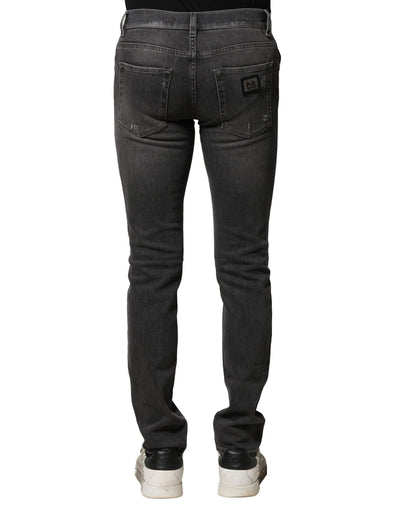 Dolce &amp; Gabbana Zwart Gewassen Gescheurde Slim Fit Denim Jeans