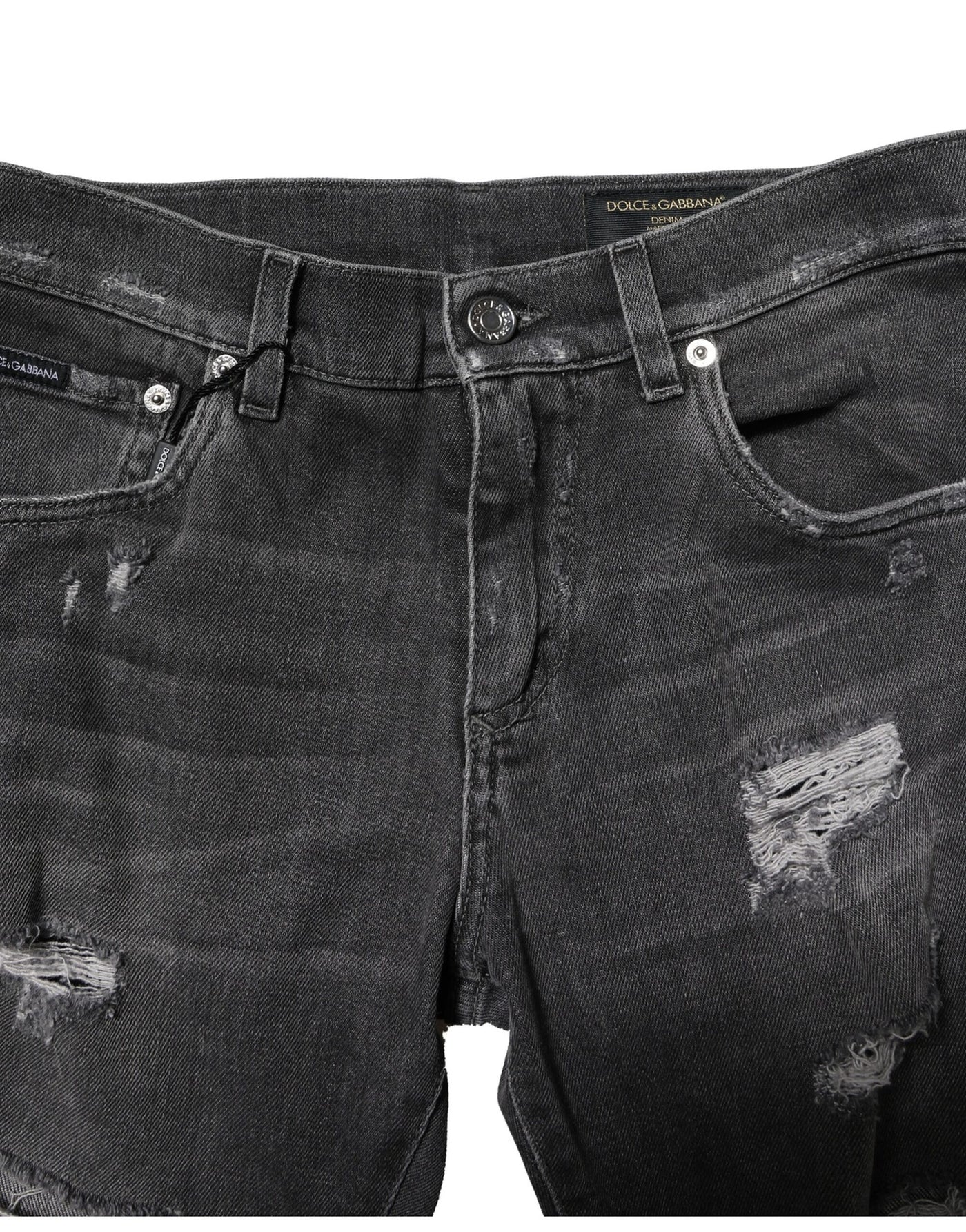 Dolce &amp; Gabbana Zwart Gewassen Gescheurde Slim Fit Denim Jeans