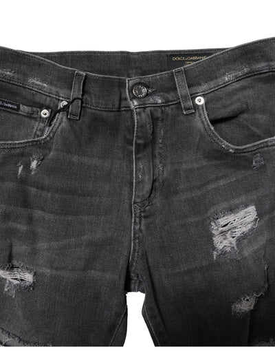 Dolce &amp; Gabbana Zwart Gewassen Gescheurde Slim Fit Denim Jeans