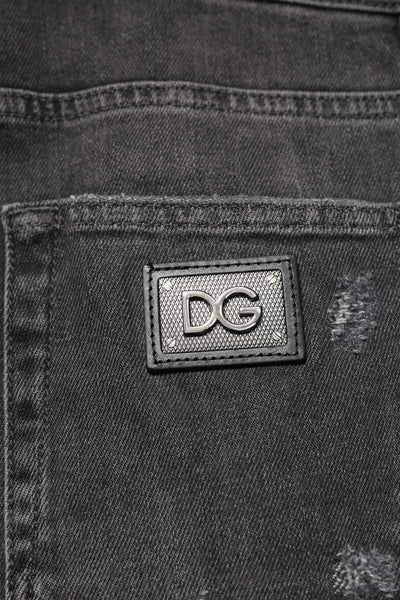 Dolce &amp; Gabbana Zwart Gewassen Gescheurde Slim Fit Denim Jeans