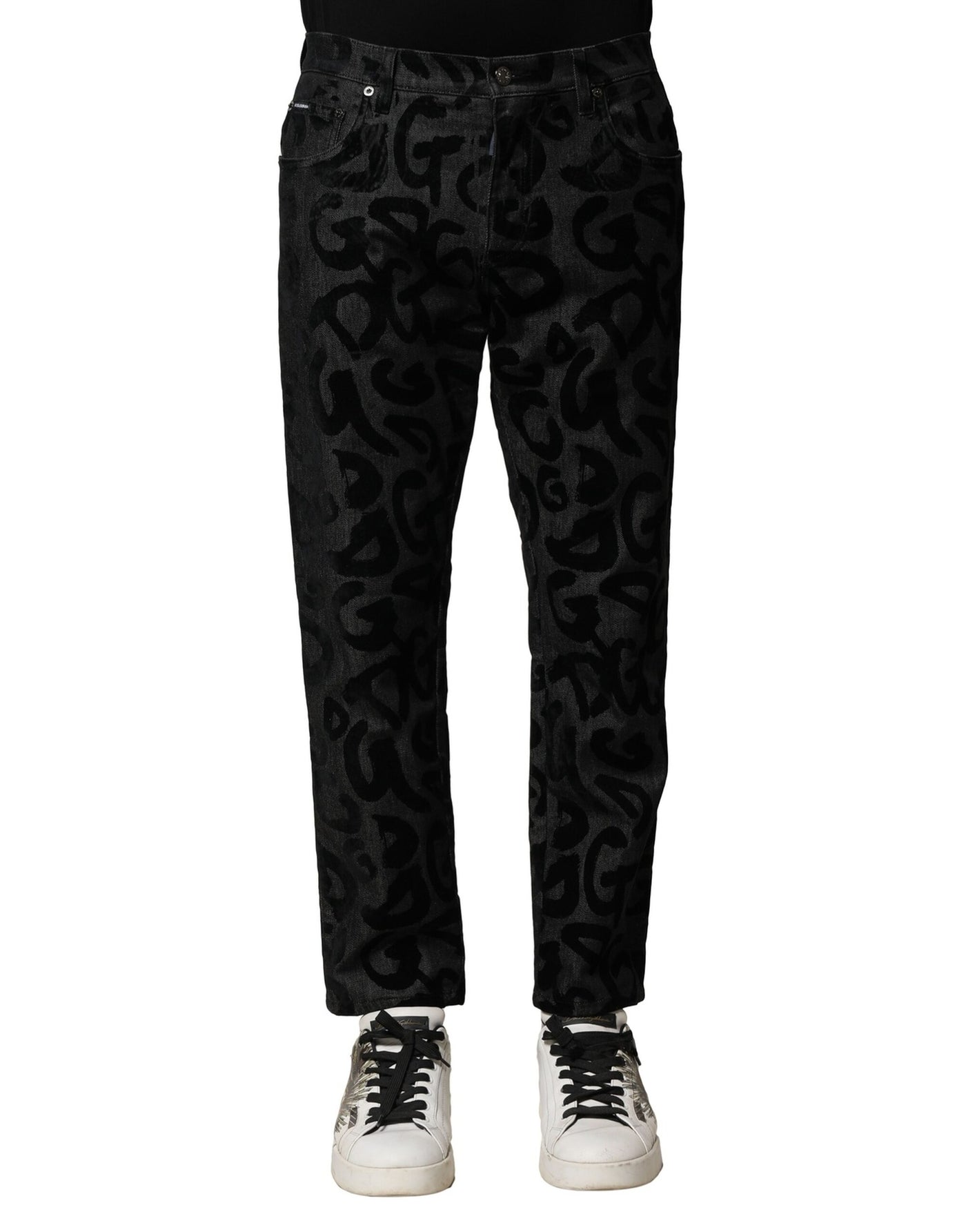 Dolce &amp; Gabbana Grijze Katoenen DG Logo Rechte Heren Denim Jeans