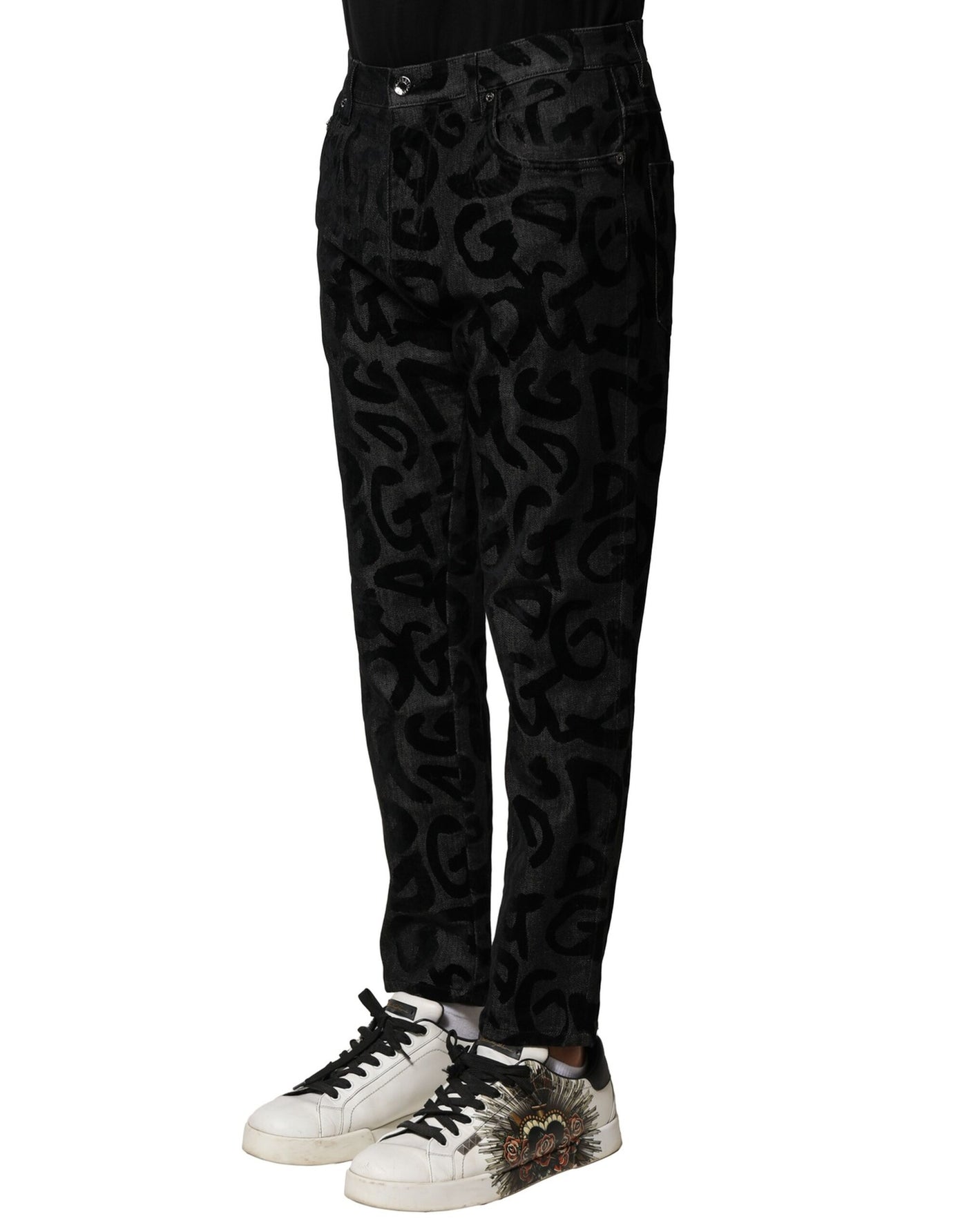 Dolce &amp; Gabbana Grijze Katoenen DG Logo Rechte Heren Denim Jeans