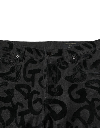Dolce &amp; Gabbana Grijze Katoenen DG Logo Rechte Heren Denim Jeans