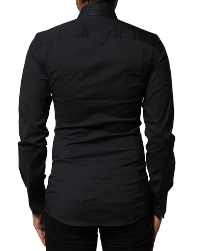 Dolce & Gabbana Black Cotton SICILIA Logo Men Dress Shirt