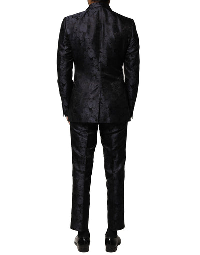 Costume 3 pièces simple boutonnage en jacquard noir Dolce &amp; Gabbana