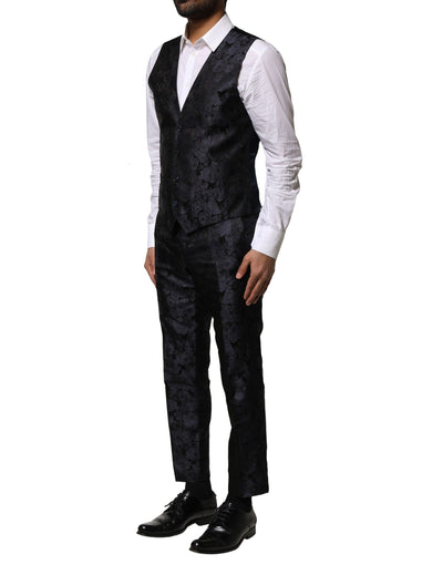 Costume 3 pièces simple boutonnage en jacquard noir Dolce &amp; Gabbana