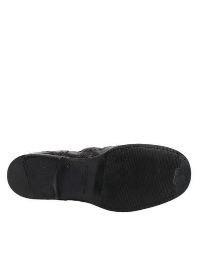 Dolce & Gabbana Black Leather Ankle Boots Slip On Shoes
