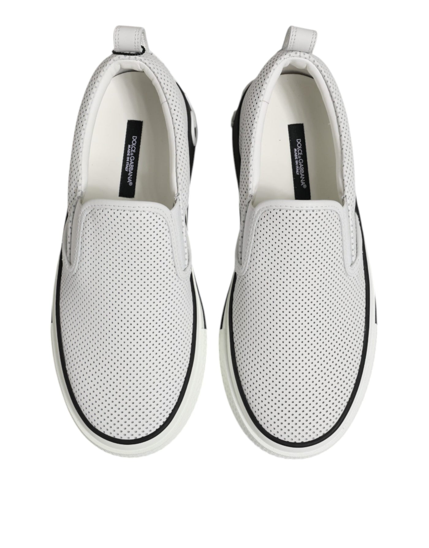 Dolce &amp; Gabbana Witte Gestippelde Leren Slip-On Sneakers voor Heren