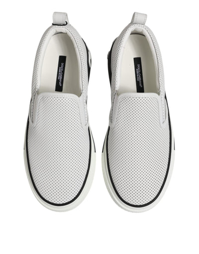 Dolce &amp; Gabbana Witte Gestippelde Leren Slip-On Sneakers voor Heren