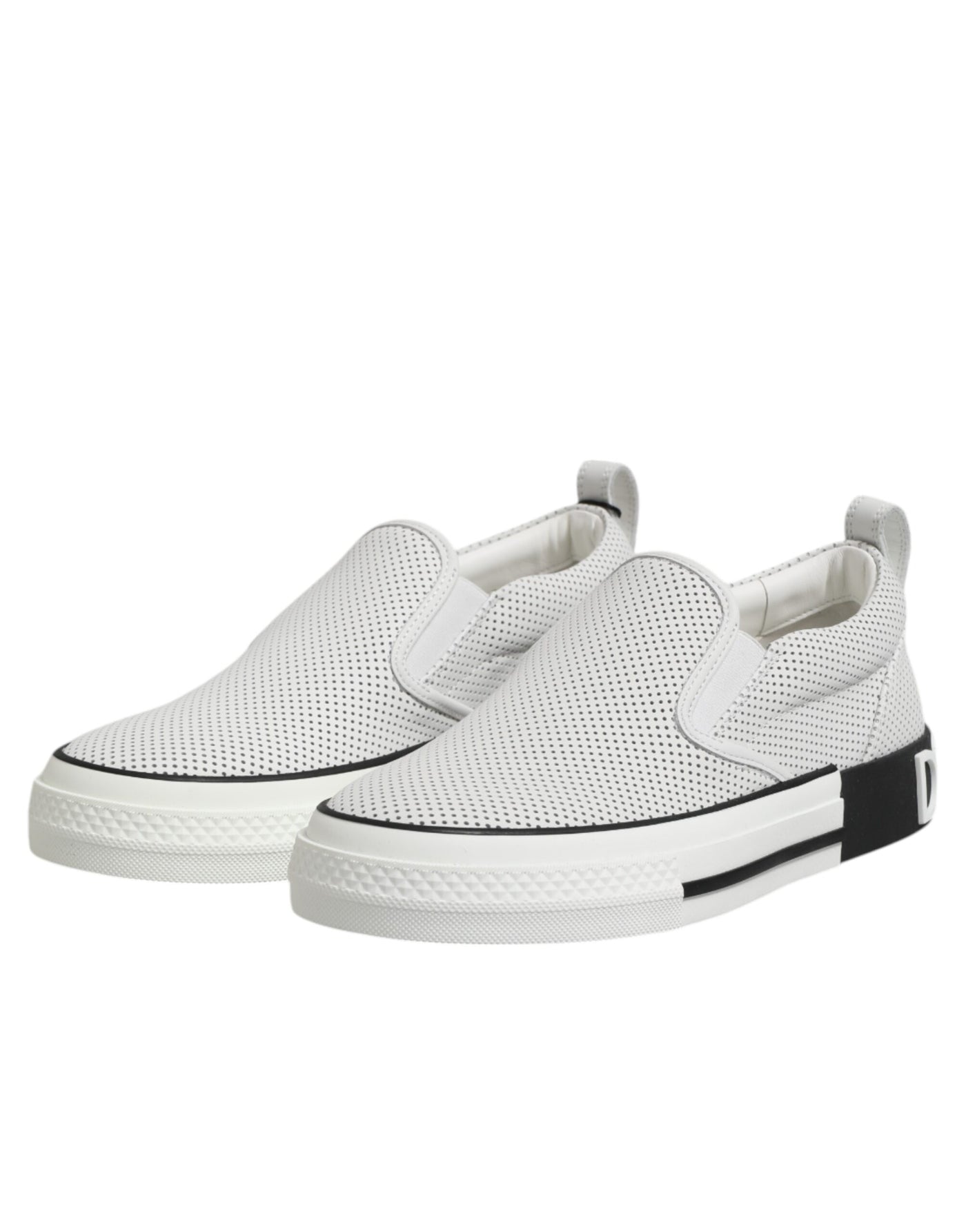 Dolce &amp; Gabbana Witte Gestippelde Leren Slip-On Sneakers voor Heren