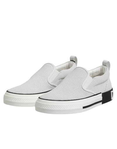 Dolce &amp; Gabbana Witte Gestippelde Leren Slip-On Sneakers voor Heren