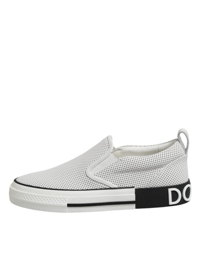 Dolce &amp; Gabbana Witte Gestippelde Leren Slip-On Sneakers voor Heren