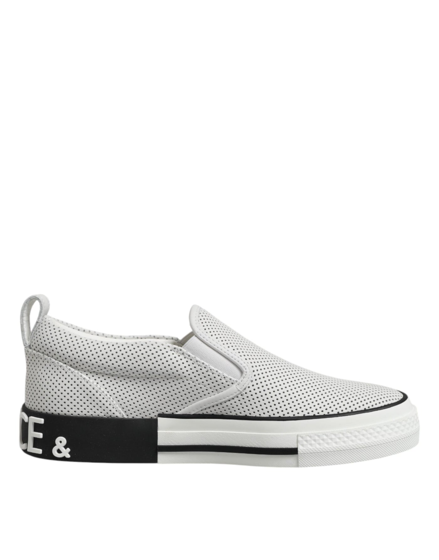 Dolce &amp; Gabbana Witte Gestippelde Leren Slip-On Sneakers voor Heren