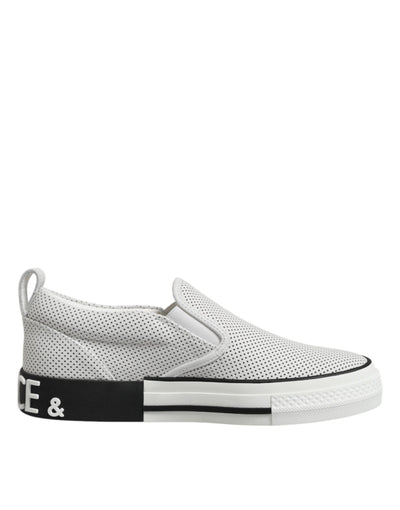 Dolce &amp; Gabbana Witte Gestippelde Leren Slip-On Sneakers voor Heren