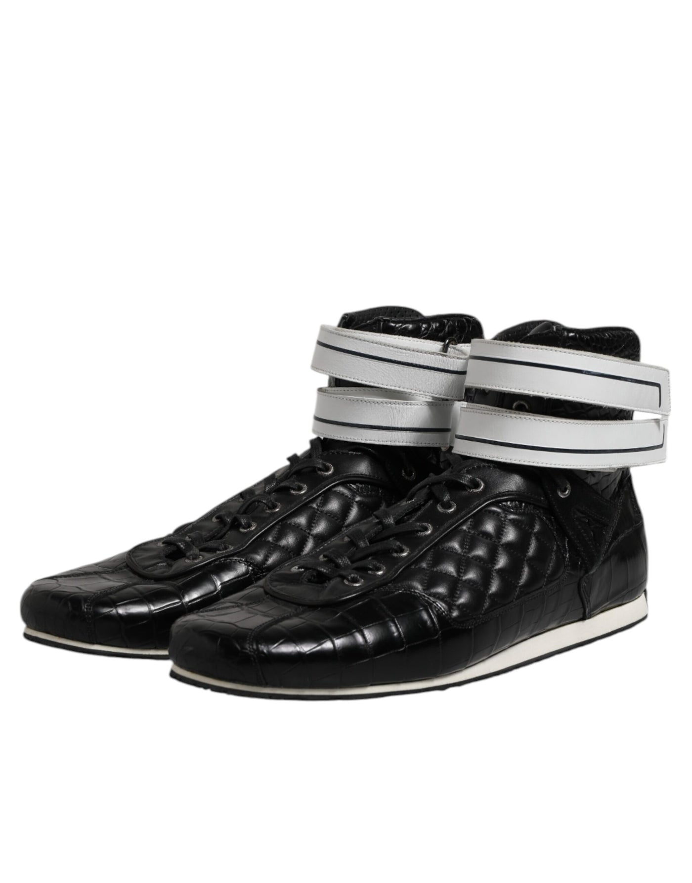 Dolce &amp; Gabbana Zwarte Gewatteerde Leren Veterschoenen