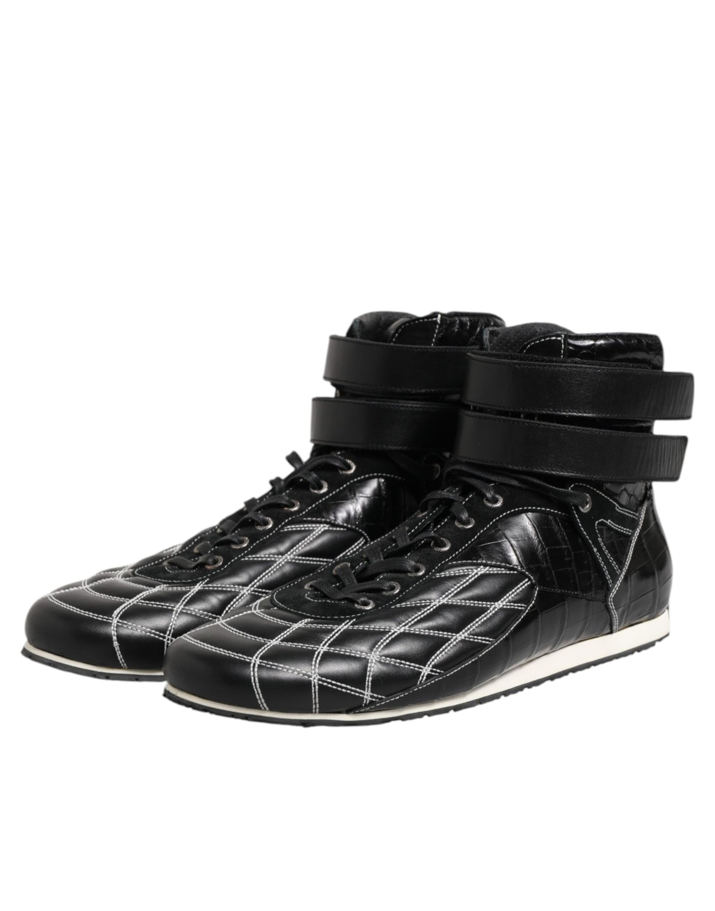 Dolce &amp; Gabbana Zwarte Gewatteerde Leren Veterschoenen