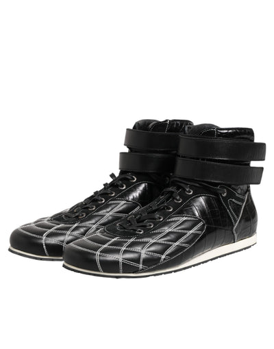 Dolce &amp; Gabbana Zwarte Gewatteerde Leren Veterschoenen