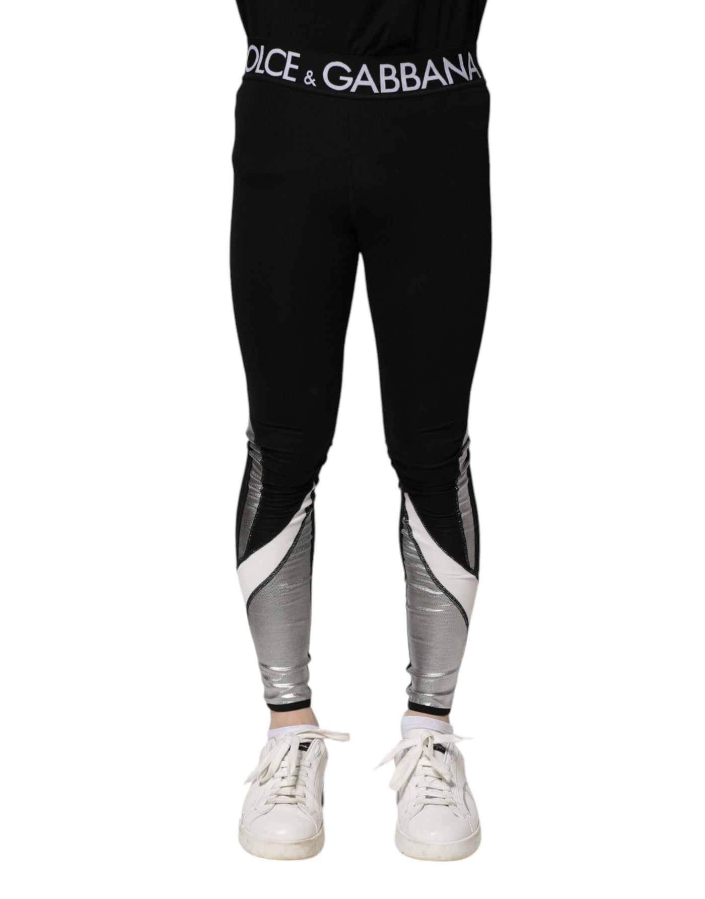 Pantalon legging skinny en nylon noir argenté Dolce &amp; Gabbana pour homme