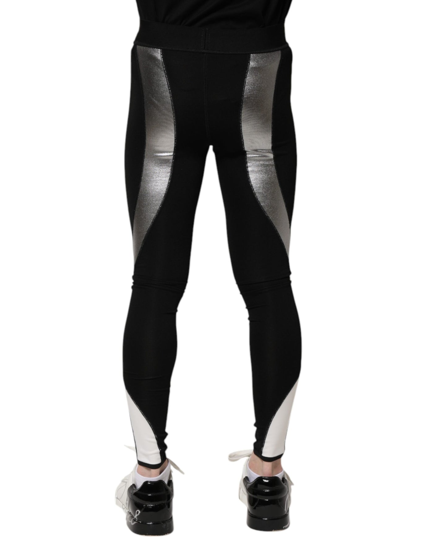 Pantalon legging skinny en nylon noir argenté Dolce &amp; Gabbana pour homme