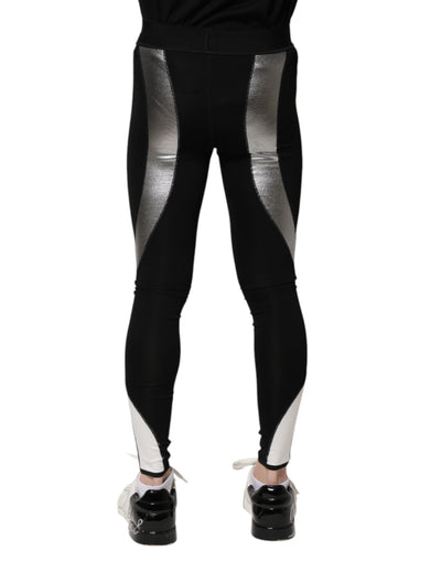Pantalon legging skinny en nylon noir argenté Dolce &amp; Gabbana pour homme