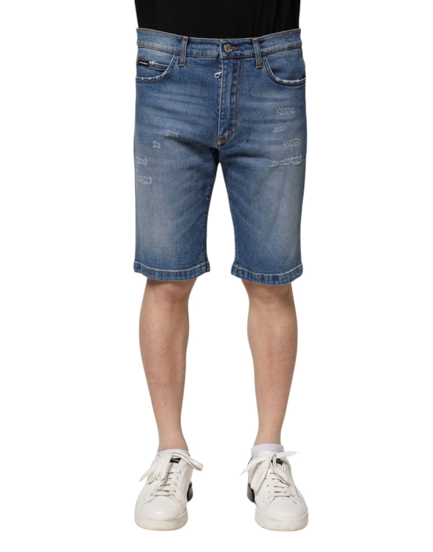 Dolce &amp; Gabbana Blauwe Katoenen Stretch Heren Denim Bermuda Shorts