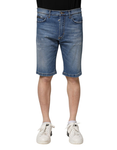Dolce &amp; Gabbana Blauwe Katoenen Stretch Heren Denim Bermuda Shorts
