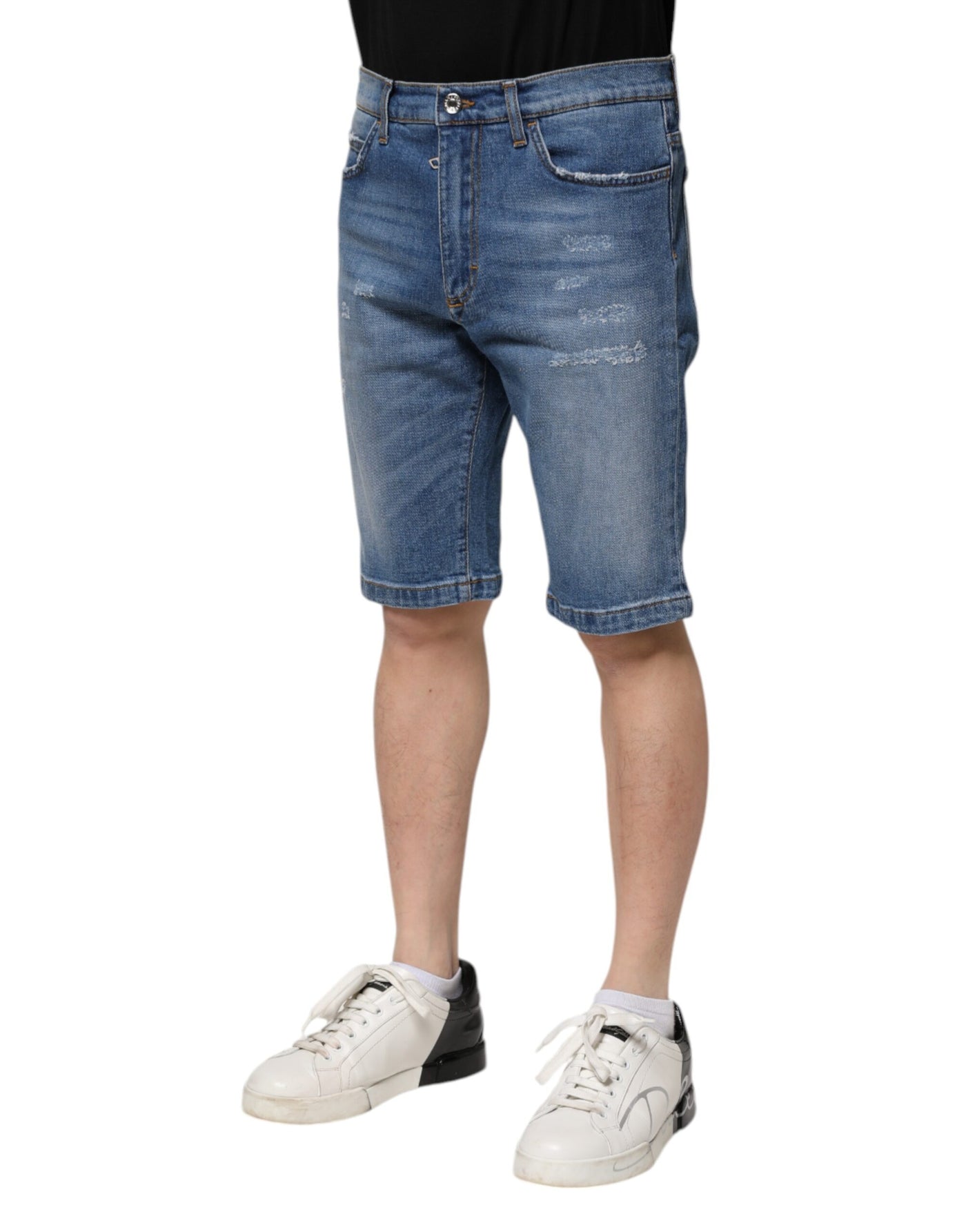 Dolce &amp; Gabbana Blauwe Katoenen Stretch Heren Denim Bermuda Shorts