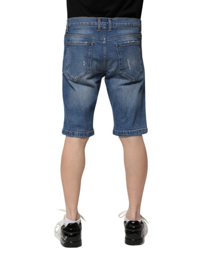 Dolce &amp; Gabbana Blauwe Katoenen Stretch Heren Denim Bermuda Shorts