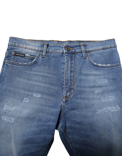 Dolce &amp; Gabbana Blauwe Katoenen Stretch Heren Denim Bermuda Shorts