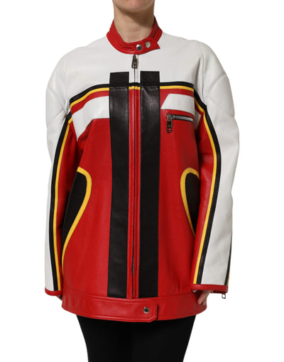 Dolce &amp; Gabbana - Veste motard en cuir multicolore entièrement zippée