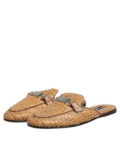 Dolce &amp; Gabbana Beige Rattan Platte Muiltjes Heren Sandalen Schoenen