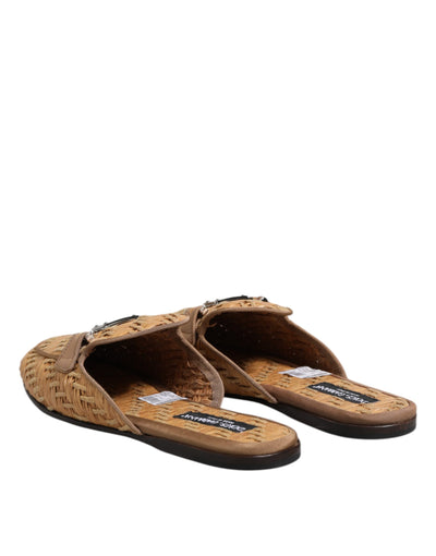 Dolce &amp; Gabbana Beige Rattan Platte Muiltjes Heren Sandalen Schoenen