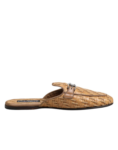 Dolce &amp; Gabbana Beige Rattan Platte Muiltjes Heren Sandalen Schoenen