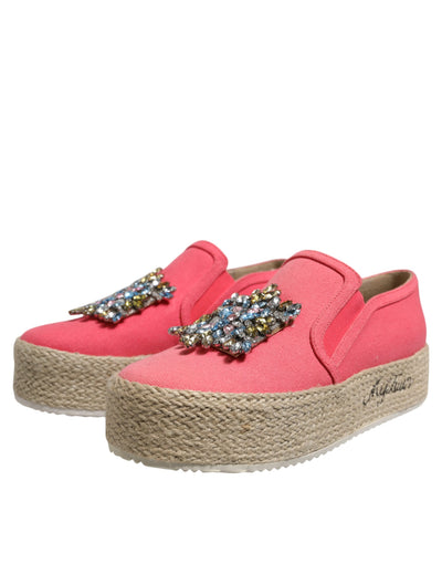 Twinset roze canvas instappers met kristallen