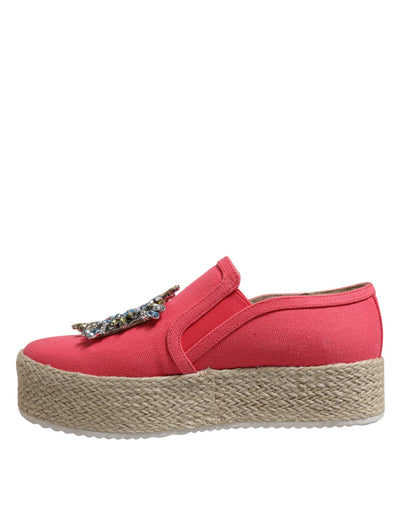 Twinset roze canvas instappers met kristallen