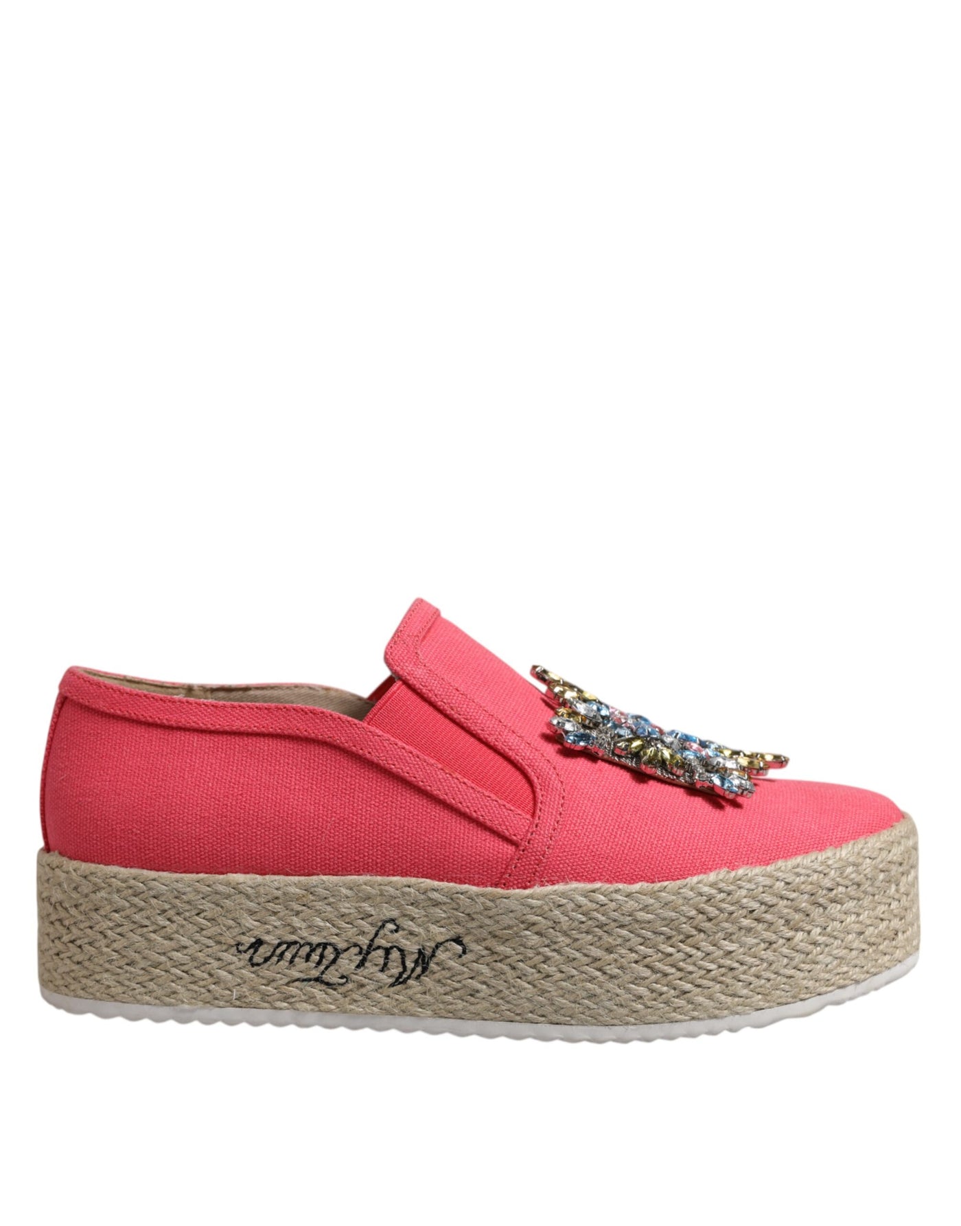 Twinset roze canvas instappers met kristallen