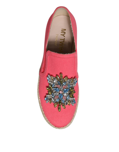 Twinset roze canvas instappers met kristallen