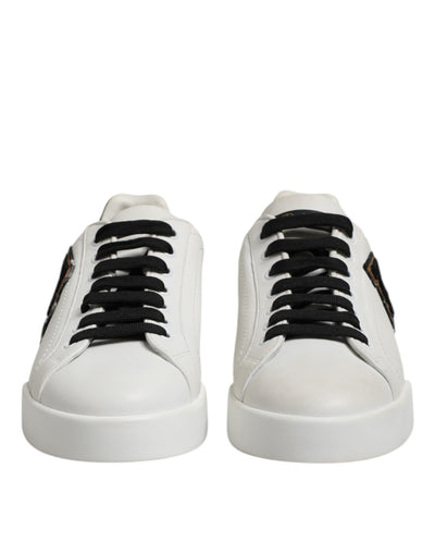 Dolce &amp; Gabbana Witte Zwarte Leren Veterschoenen