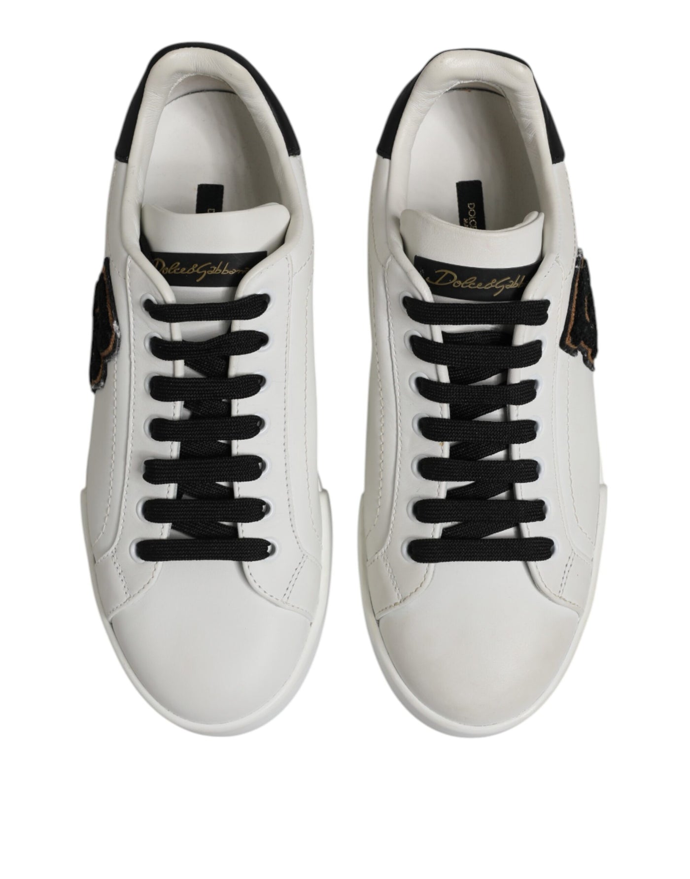 Dolce &amp; Gabbana Witte Zwarte Leren Veterschoenen
