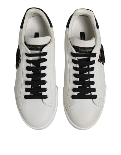 Dolce &amp; Gabbana Witte Zwarte Leren Veterschoenen