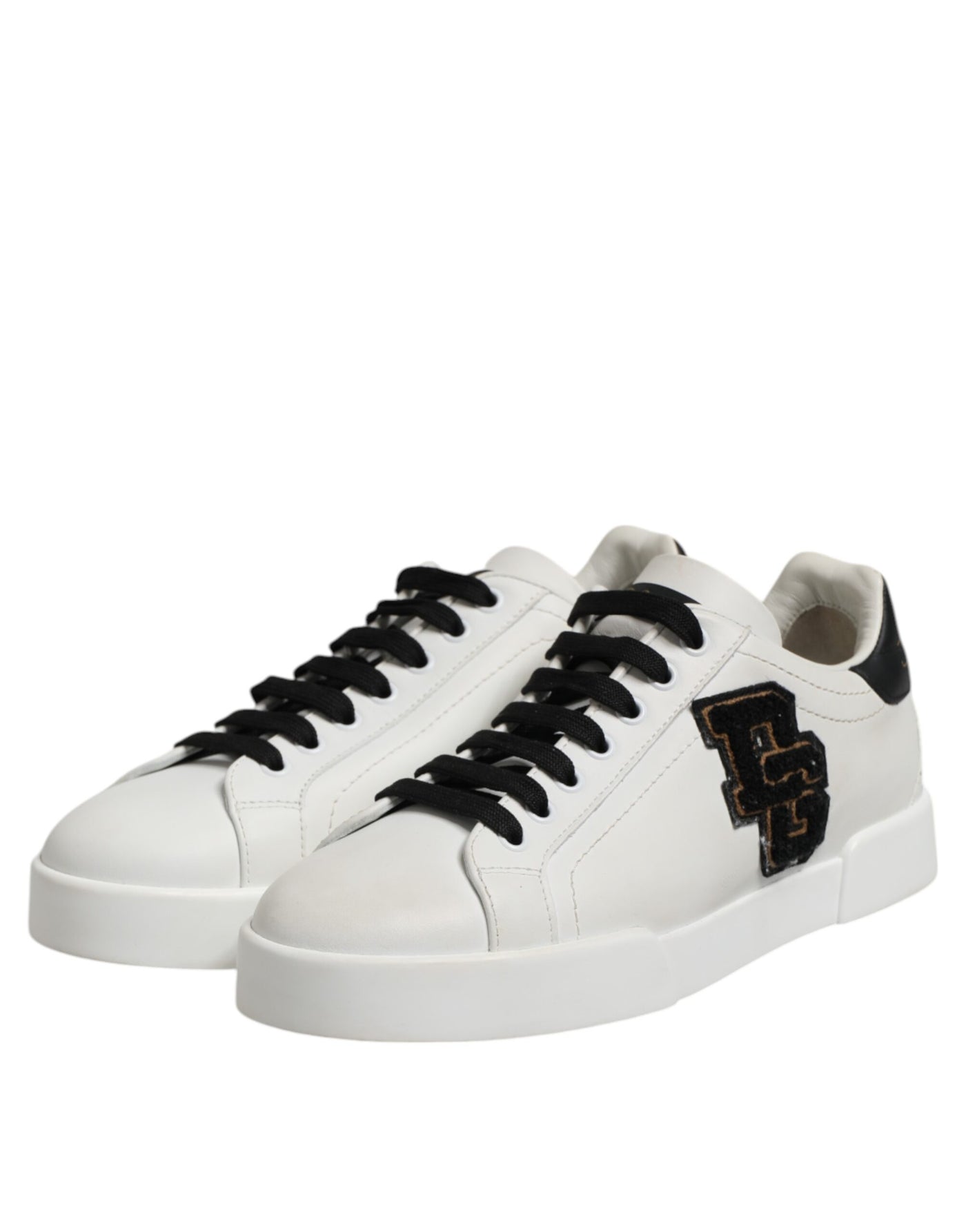 Dolce &amp; Gabbana Witte Zwarte Leren Veterschoenen
