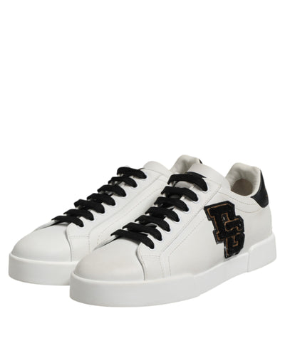 Dolce &amp; Gabbana Witte Zwarte Leren Veterschoenen