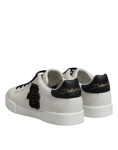 Dolce &amp; Gabbana Witte Zwarte Leren Veterschoenen