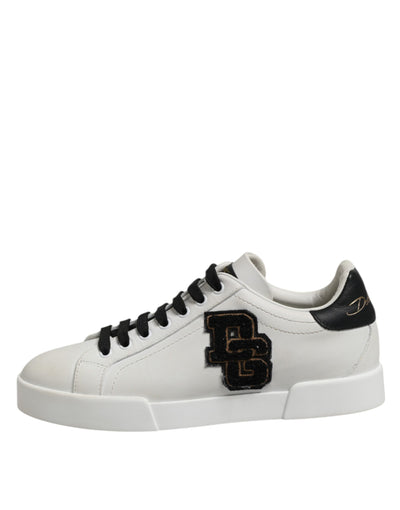 Dolce &amp; Gabbana Witte Zwarte Leren Veterschoenen