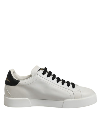Dolce &amp; Gabbana Witte Zwarte Leren Veterschoenen