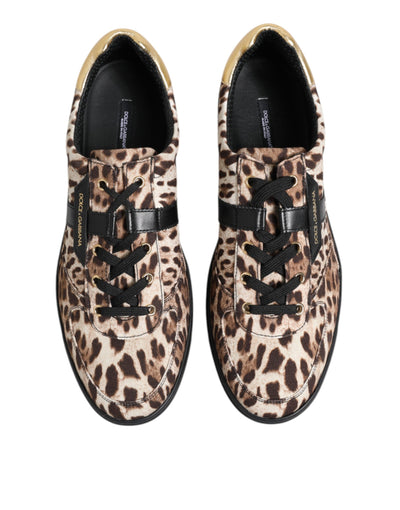 Dolce &amp; Gabbana Bruine Luipaard Logo Print Katoenen Sneakers Schoenen