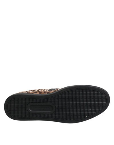 Dolce &amp; Gabbana Bruine Luipaard Logo Print Katoenen Sneakers Schoenen
