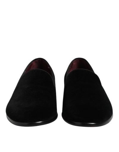 Dolce &amp; Gabbana Zwarte Fluwelen Slip-On Loafers Formele Schoenen